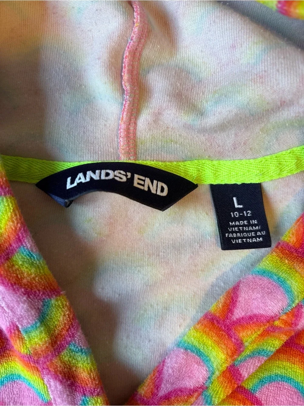 Lands' End Kids Hooded One-Piece Terrycloth Coverup in Pink Rainbow Print